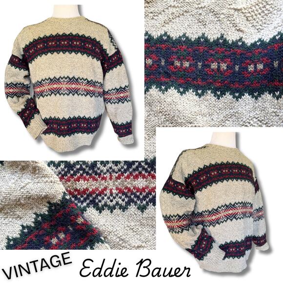 Mens XL Vintage Eddie Bauer Wool Fair Isle Sweater Winter Ski Snow Outdoor Gorp - Picture 1 of 9